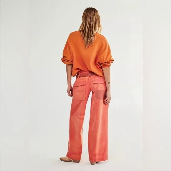 NWT FREE PEOPLE WE THE FREE Waterfalls Baggy Wide-Leg Jeans In Oklahoma Sun - Picture 6 of 9